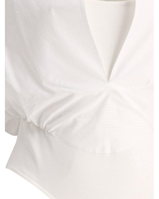 Alaïa White V-Neck Sleeveless Bodysuit