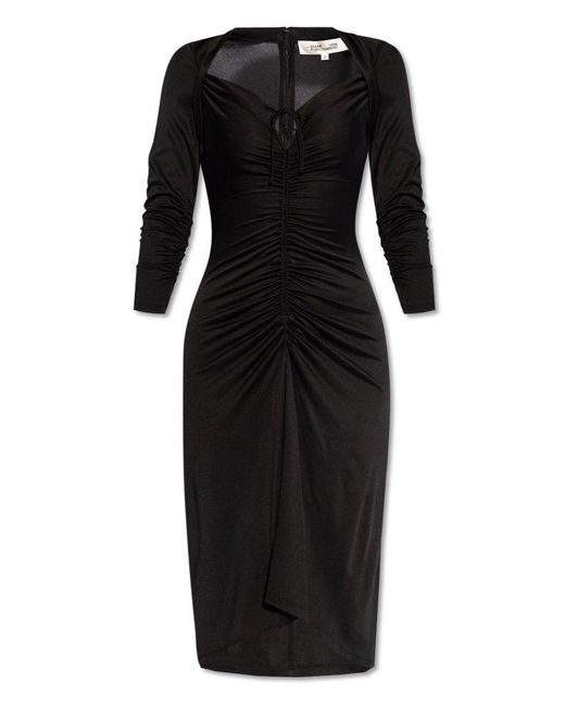 Diane von Furstenberg Black Aurelie Ruched Midi Dress