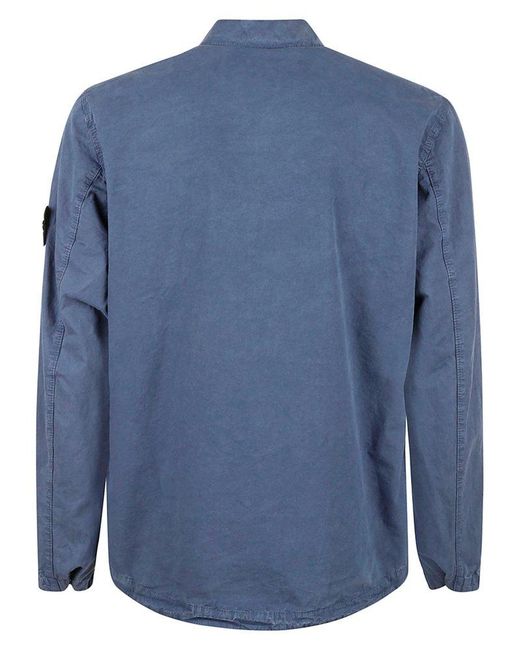 Stone Island Blue Zip Up Long-sleeved Shirt for men