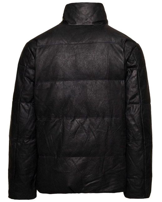 Giorgio Brato Black High-neck Zipped Leather Down Jacket for men