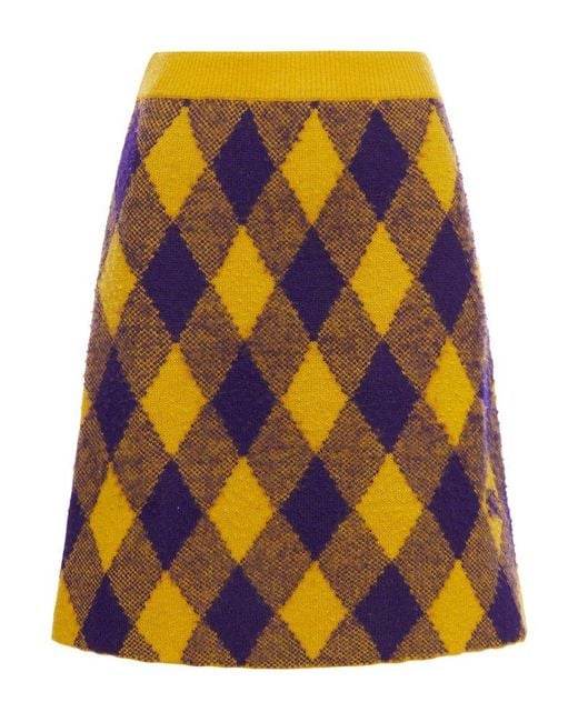 Burberry Blue Argyle Logo Embroidered Skirt
