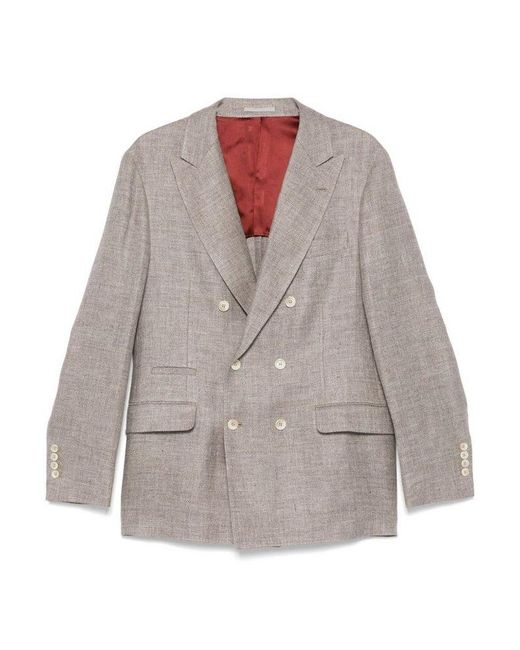 Brunello Cucinelli Brown Double-Breasted Jacket for men