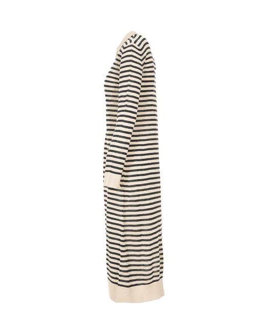 Max Mara White Striped Long-sleeved Dress