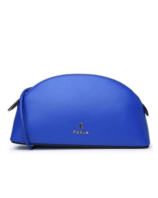 Furla Blue Logo Plaque Zip-up Clutch Bag