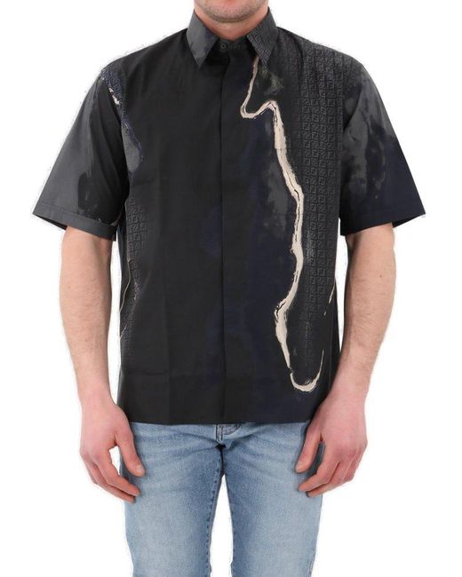 Fendi Black Earth Pattern Printed Shirt for men