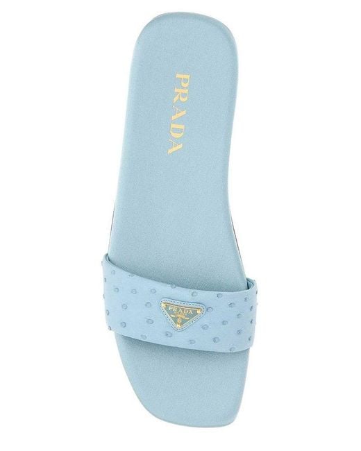 Prada Blue Triangle-logo Slip-on Sandals