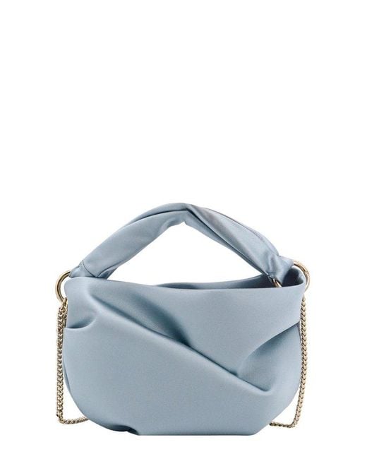 Jimmy Choo Blue Bonny Satin Twist Detailed Chained Tote Bag