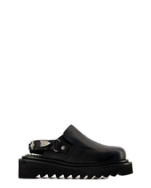 Toga Black Buckled Round-toe Ankle-strap Flat Mules
