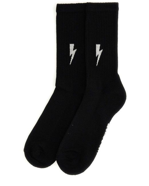 Neil Barrett Black Logo Embroidered Socks for men