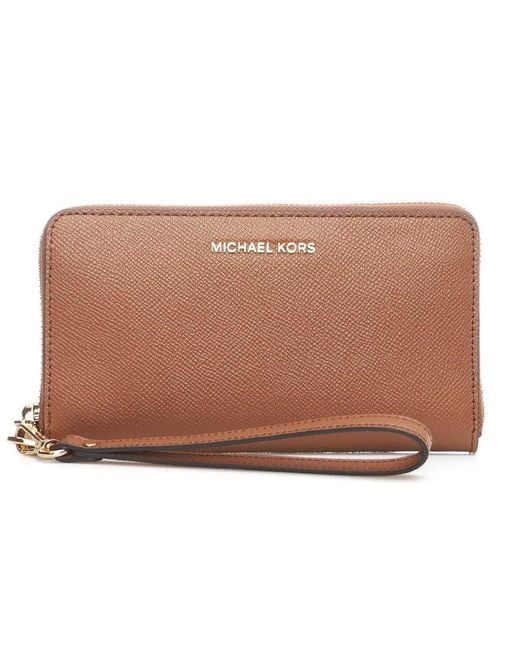 MICHAEL Michael Kors Brown Logo Plaque Zipped Large Smartphone Wallet