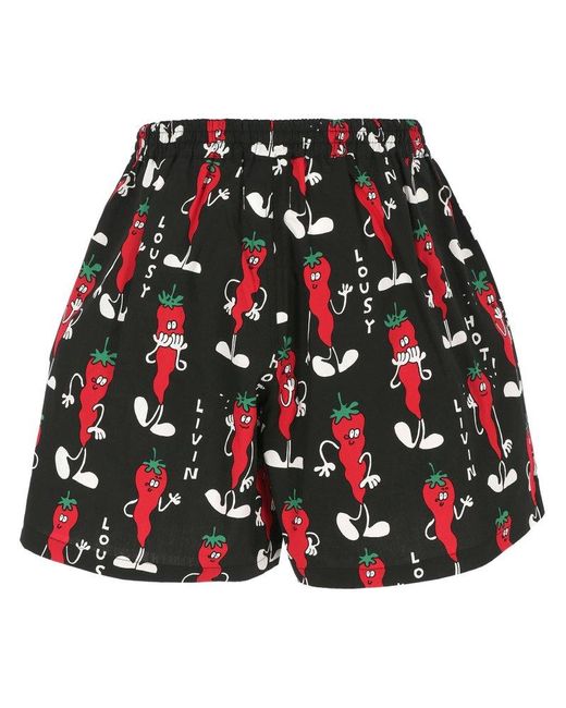 Junya Watanabe Red Graphic-printed Elasticated Waistband Shorts for men