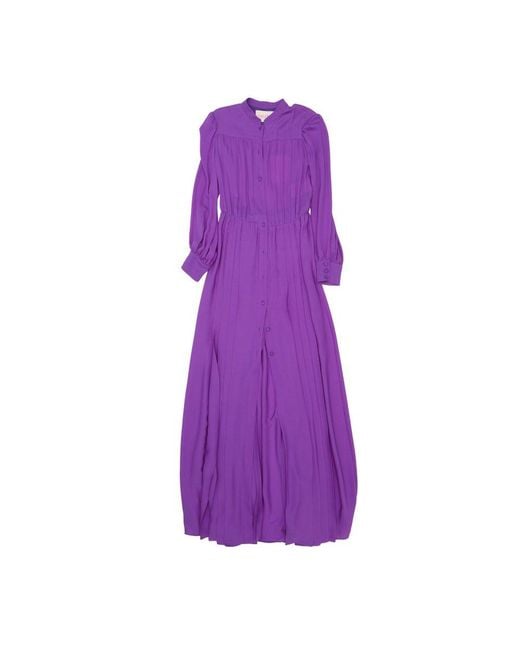 Valentino Purple Gathered Long-Sleeved Georgette Gown