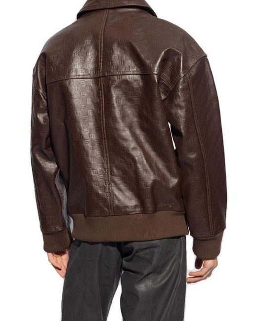 M I S B H V Brown Leather Jacket, for men