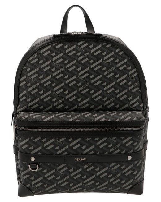 Versace Black La Greca Signature Backpack for men
