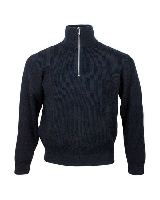 Armani Exchange English Rib Half zip Sweater Made Of A Wool And