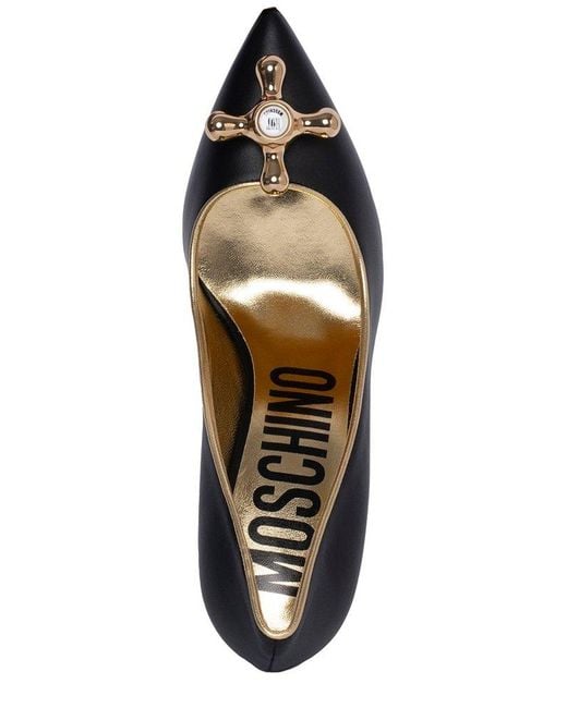 Moschino Blue Tap-detailed Pointed Toe Pumps
