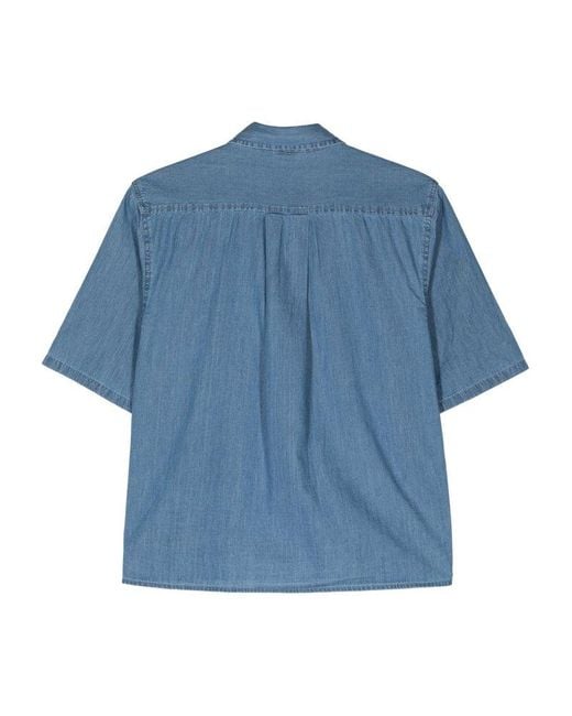 Aspesi Blue Chambray Short-sleeved Denim Shirt