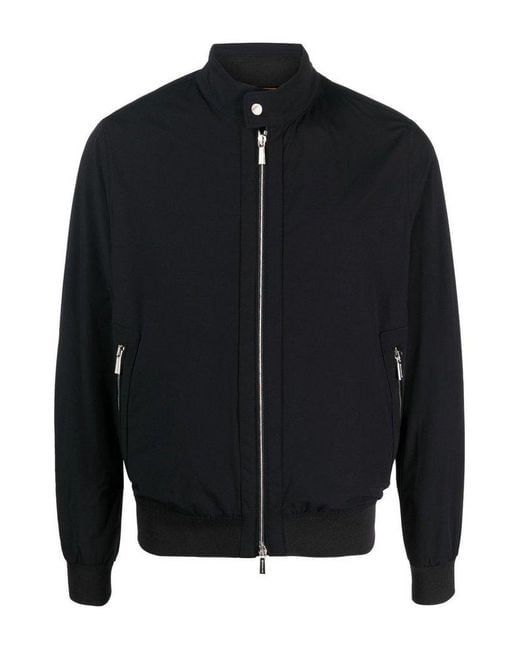 Moorer Black Zip-Up Bomber Jacket for men