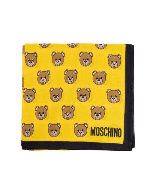 Moschino Yellow Scarf With Teddy Bear Motif,