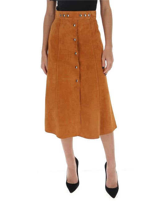 orange button up skirt