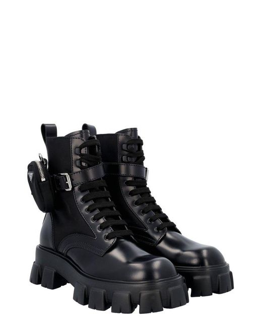 Prada Leather Monolith Combat Boots in Black for Men | Lyst