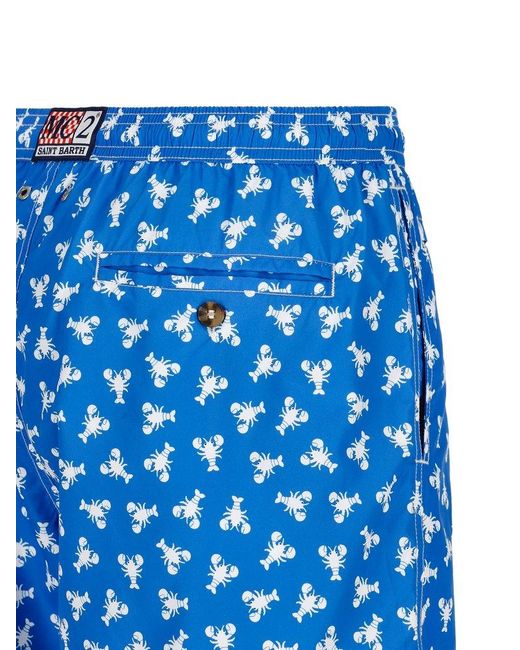 Mc2 Saint Barth Blue All-over Printed Drawstring Swim Shorts for men