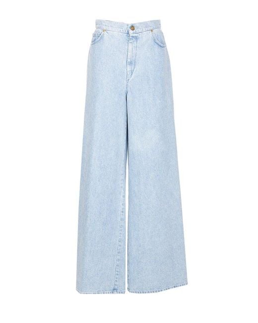 Max Mara Blue Affari Logo Patch Wide Leg Jeans