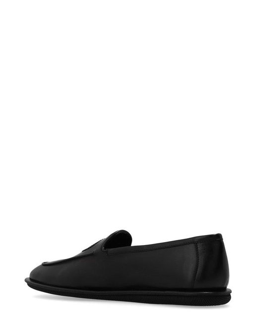 Giorgio Armani Black Logo-embroidered Slip-on Loafers for men