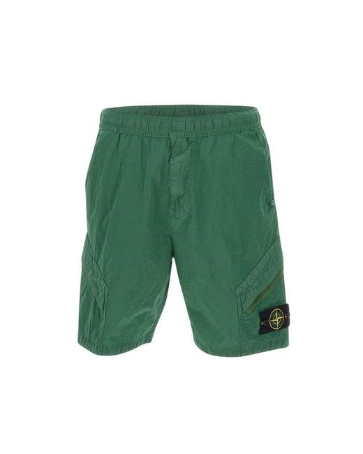 Stone Island Green Logo Patch Elasticated Waist Shorts for men