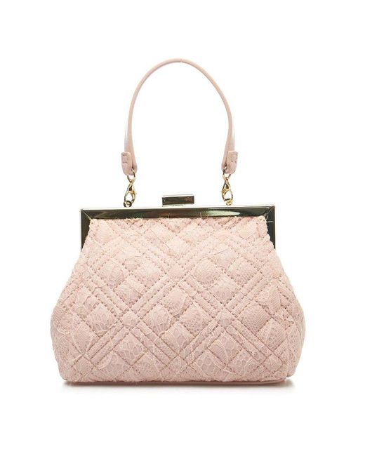 Love Moschino Pink Lace Detailed Logo Lettering Tote Bag