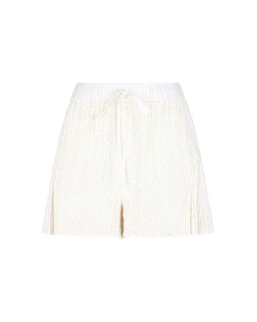 P.A.R.O.S.H. White Sequin-embellished Drawstring Shorts