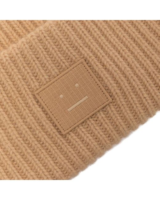 Acne Natural Face Logo Patch Ribbed Beanie