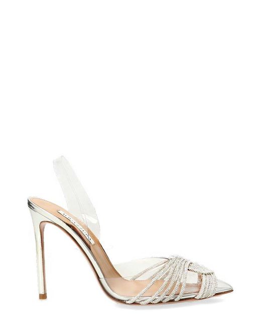 Aquazzura Gatsby Slingback Embellished Pumps in Metallic | Lyst UK