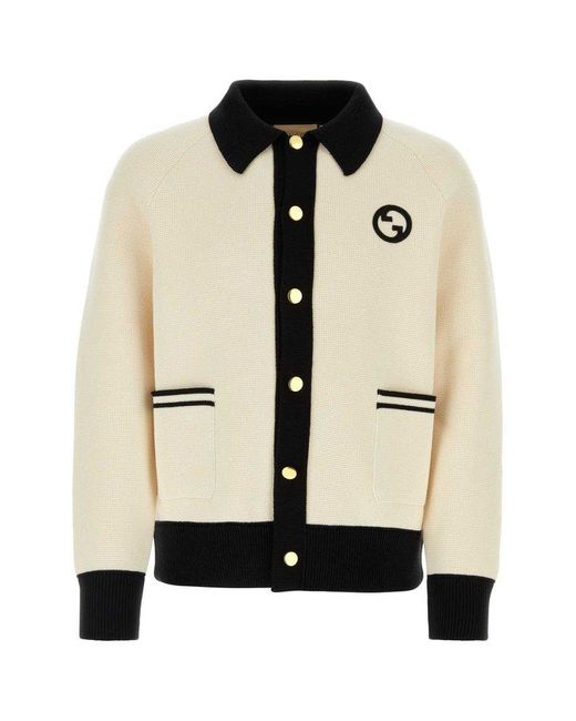 Gucci Black Logo Embroidered Buttoned Knit Cardigan for men