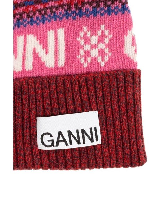 Ganni Red Beanie With Logo,