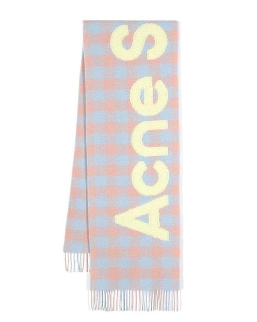 Acne White Logo-patch Checked Wool Scarf