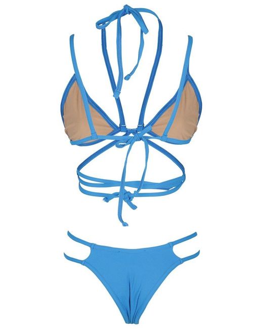 ANDREA ADAMO Blue Ribbed Wraparound Halterneck Two-piece Bikini