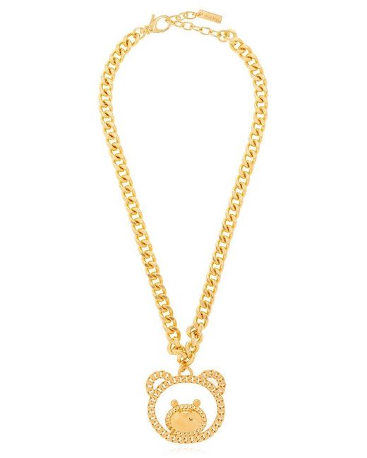 Moschino Metallic Necklace With Teddy Bear Pendant,