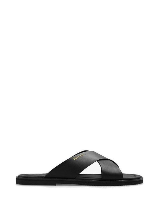 Bally Jair Cross Strap Logo Printed Sandals in Black for Men | Lyst
