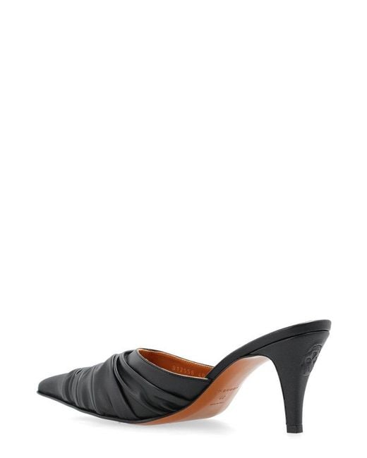 Alexander McQueen Black Birdee Ruched Pointed-Toe Mules