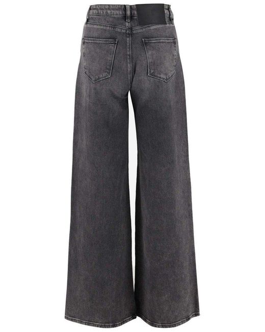 Karl Lagerfeld Gray Stretch Cotton Denim Jeans With Rhinestone Logo