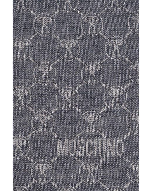 Moschino Gray Logo Embroidered Fringed Scarf