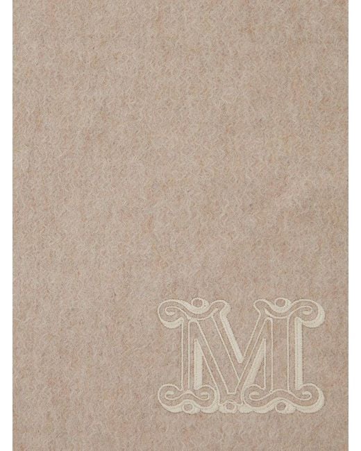 Max Mara Natural 'Dalia' Rectangular Scarf With Logo Embroidery On The F