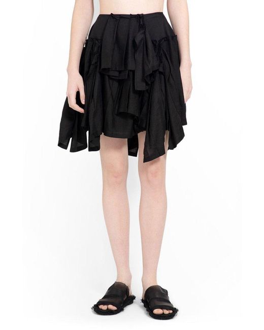 Yohji Yamamoto Black Asymmetric Hem Ruffled Skirt