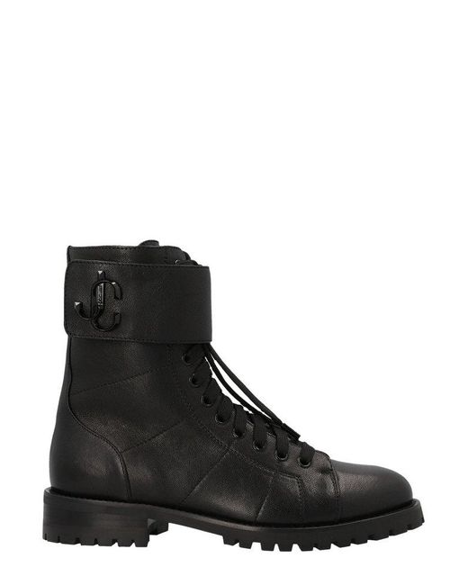 Jimmy Choo Leather Ceirus Flat Lace-up Boots in Black | Lyst UK