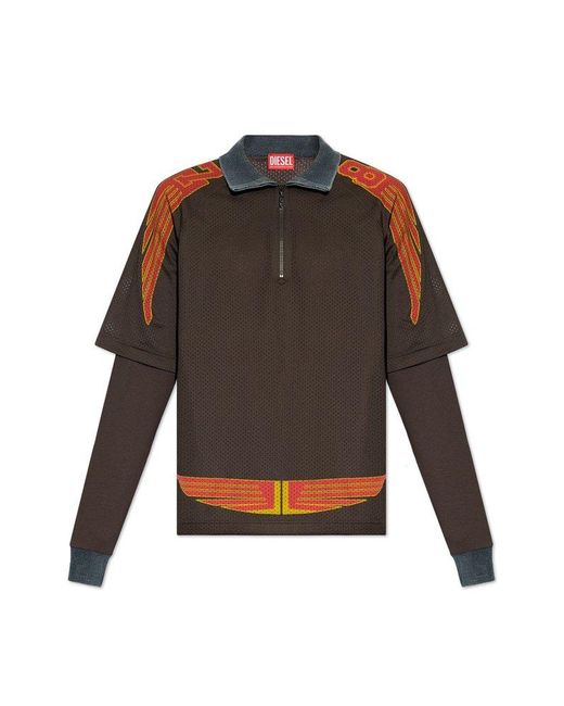 DIESEL Brown 't-mesher' Printed Polo Shirt, for men
