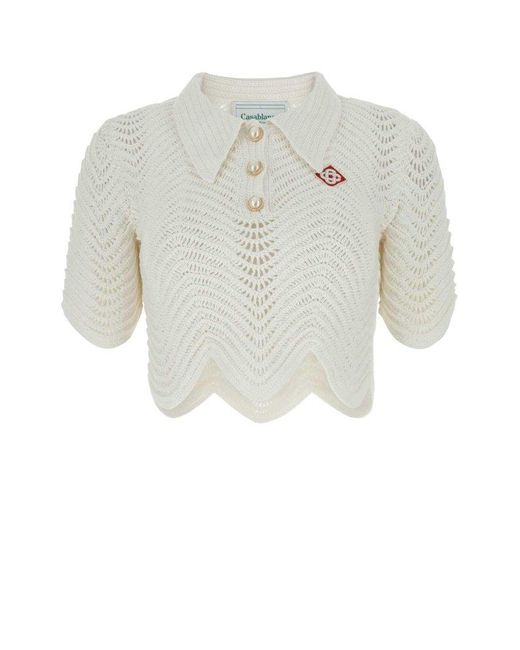 Casablancabrand White Logo Patch Crochet Knitted Top