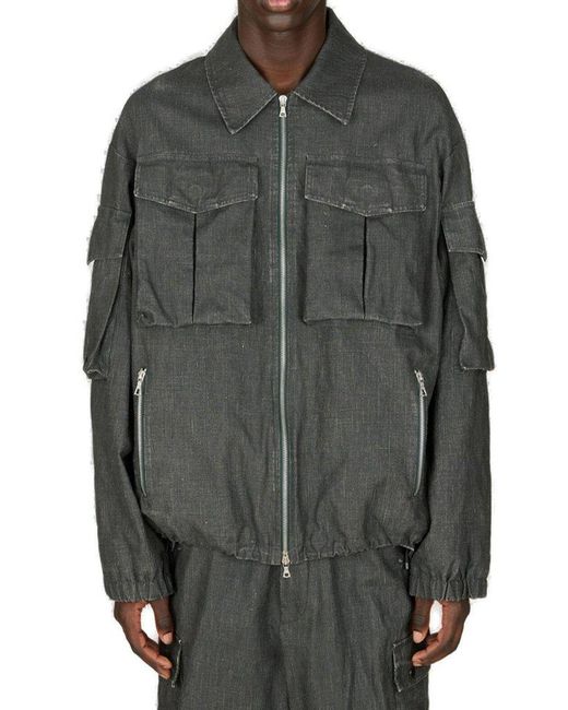 Dries Van Noten Gray Pocket Detailed Zipped Jacket for men