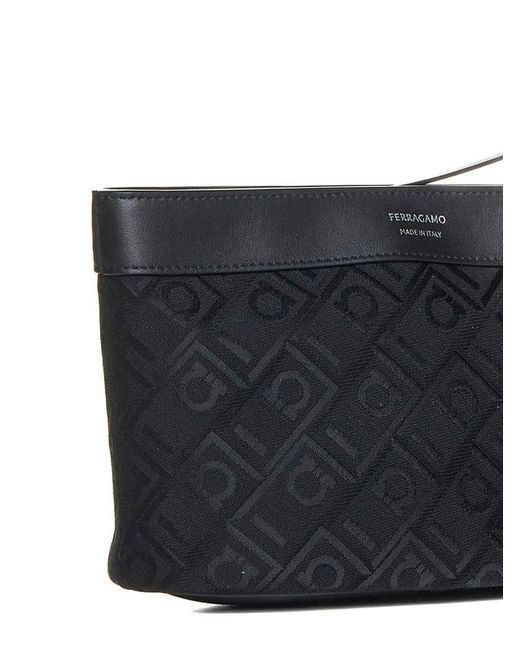 Ferragamo Black Monogrammed Zipped Clutch Bag for men