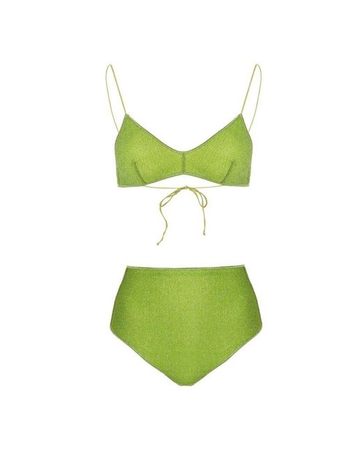 Oseree Green Lurex High-waist Bikini Set